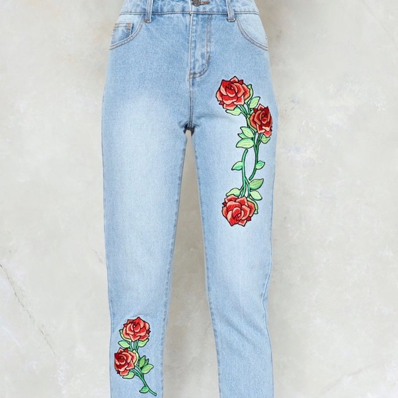 Life Rose On Embroidered Jeans - Picture 3 of 5